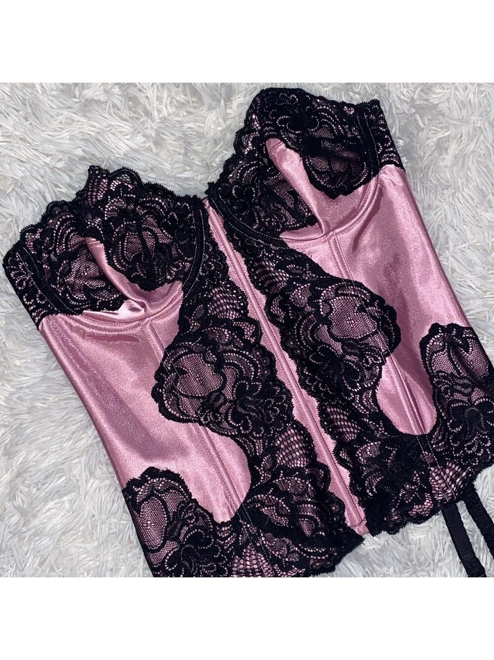 Vintage Victoria’s Secret pink and black satin and lace bustier